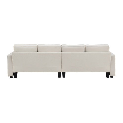 (New) 104" 4-Seater Modern Linen Fabric Sofa With Armrest Pockets And 4 Pillows
