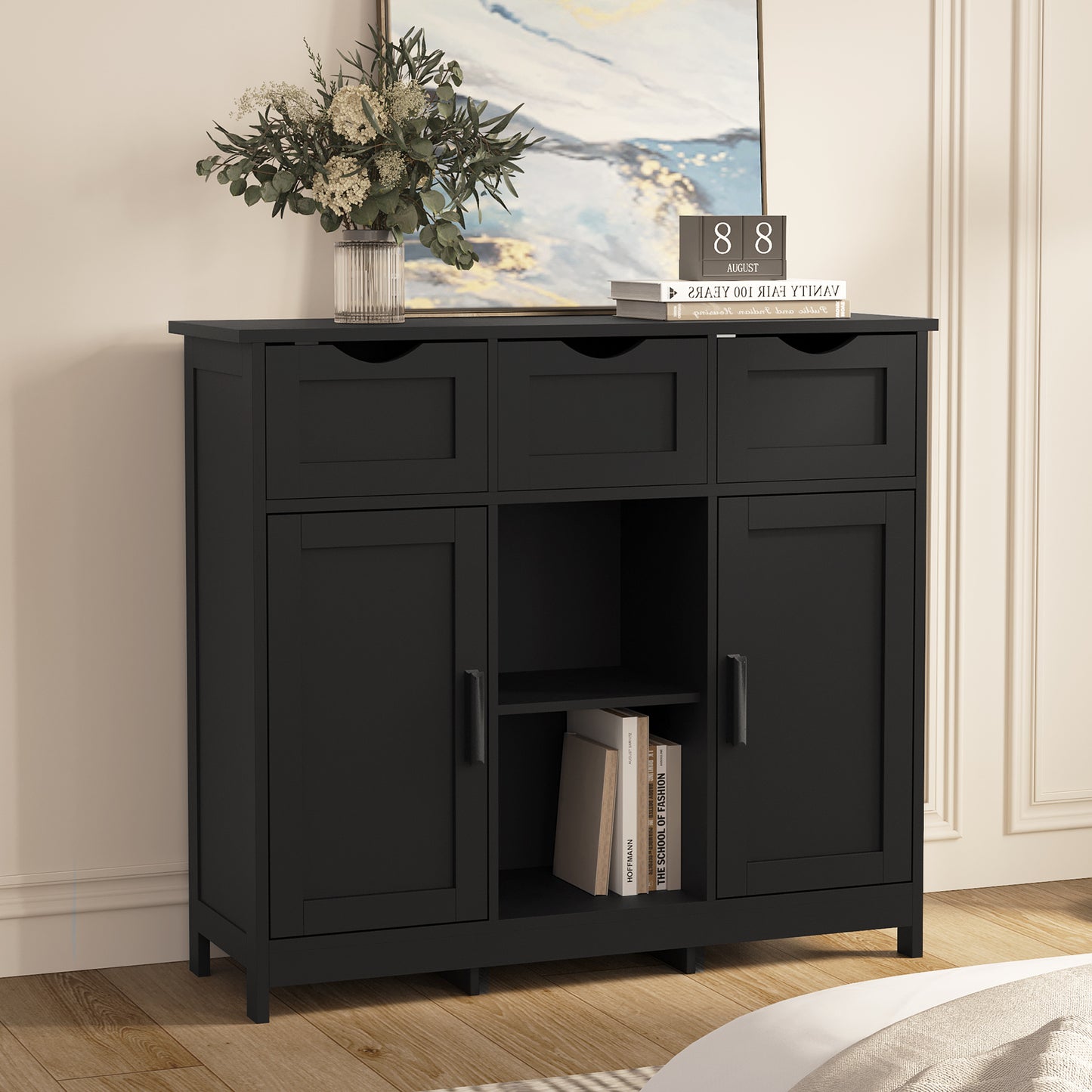 Wooden Floor Cabinet, Storage Cabinet With Drawers And Shelves