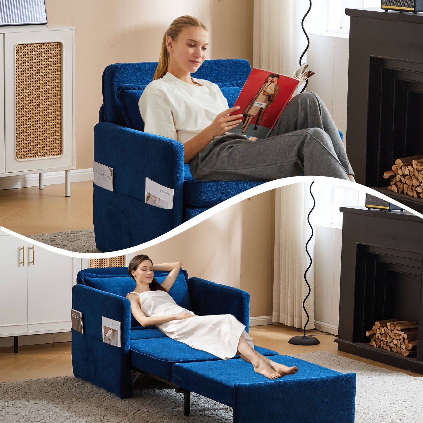 Adult Sleeper Chair Bed, 3-in-1 Convertible Sofa Chair Bed Pull-out Sofa Bed, Convenient Folding Tray Table With USB And Type-C Charging Ports For Living Room Cannot Be Sold On Temu