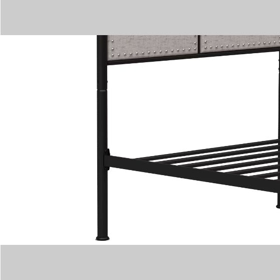 Double Linen Upholstered Platform Metal Bed Frame with Fabric Headboard and Footrests