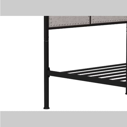 Double Linen Upholstered Platform Metal Bed Frame with Fabric Headboard and Footrests