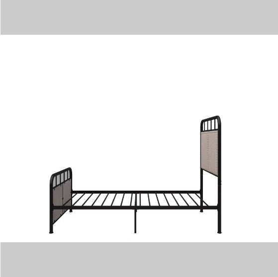 Double Linen Upholstered Platform Metal Bed Frame with Fabric Headboard and Footrests