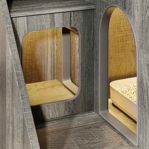 Cat Litter Box Enclosure With Light , Hidden Litter Box Furniture With 2 Storage Drawers, Indoor Cat House Side Table For Living Room