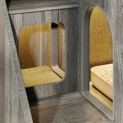 Cat Litter Box Enclosure With Light , Hidden Litter Box Furniture With 2 Storage Drawers, Indoor Cat House Side Table For Living Room