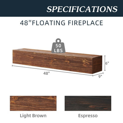 48" Country Wood Mantelpiece, Wall-mounted Floating Rack For Home Decor
