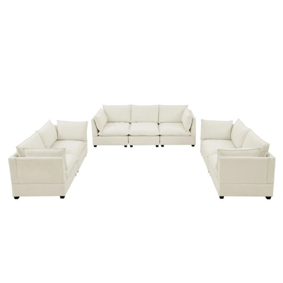 3-Piece Chenille Fabric 3-Seater Sofa AndV2 Loveseat Sofa