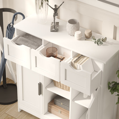 Wooden Floor Cabinet, with Drawers And Shelves Storage Accent Cabinet