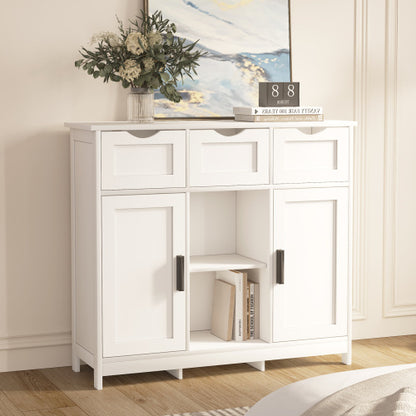 Wooden Floor Cabinet, with Drawers And Shelves Storage Accent Cabinet