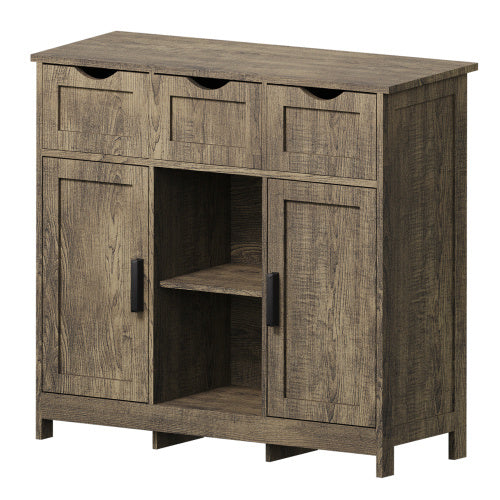 Wooden Floor Cabinet with Drawers And Shelves Storage Accent Cabinet