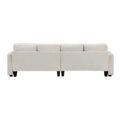 (New) 104" 4-Seater Modern Linen Fabric Sofa With Armrest Pockets And 4 Pillows