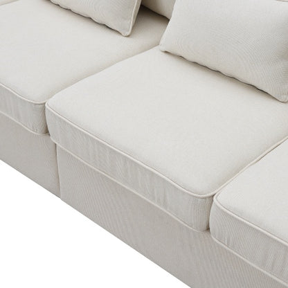 (New) 104" 4-Seater Modern Linen Fabric Sofa With Armrest Pockets And 4 Pillows