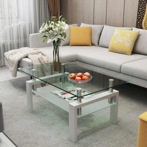 White Coffee Table, Clear Coffee Table, Modern Side Center Tables For Living Room