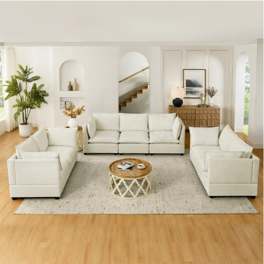 3-Piece Chenille Fabric 3-Seater Sofa AndV2 Loveseat Sofa