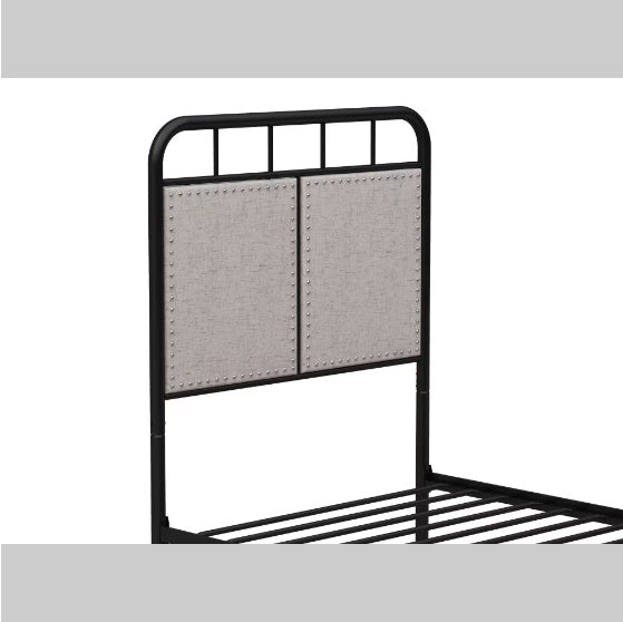Double Linen Upholstered Platform Metal Bed Frame with Fabric Headboard and Footrests