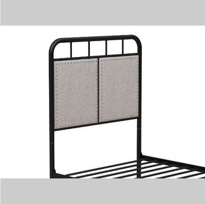 Double Linen Upholstered Platform Metal Bed Frame with Fabric Headboard and Footrests