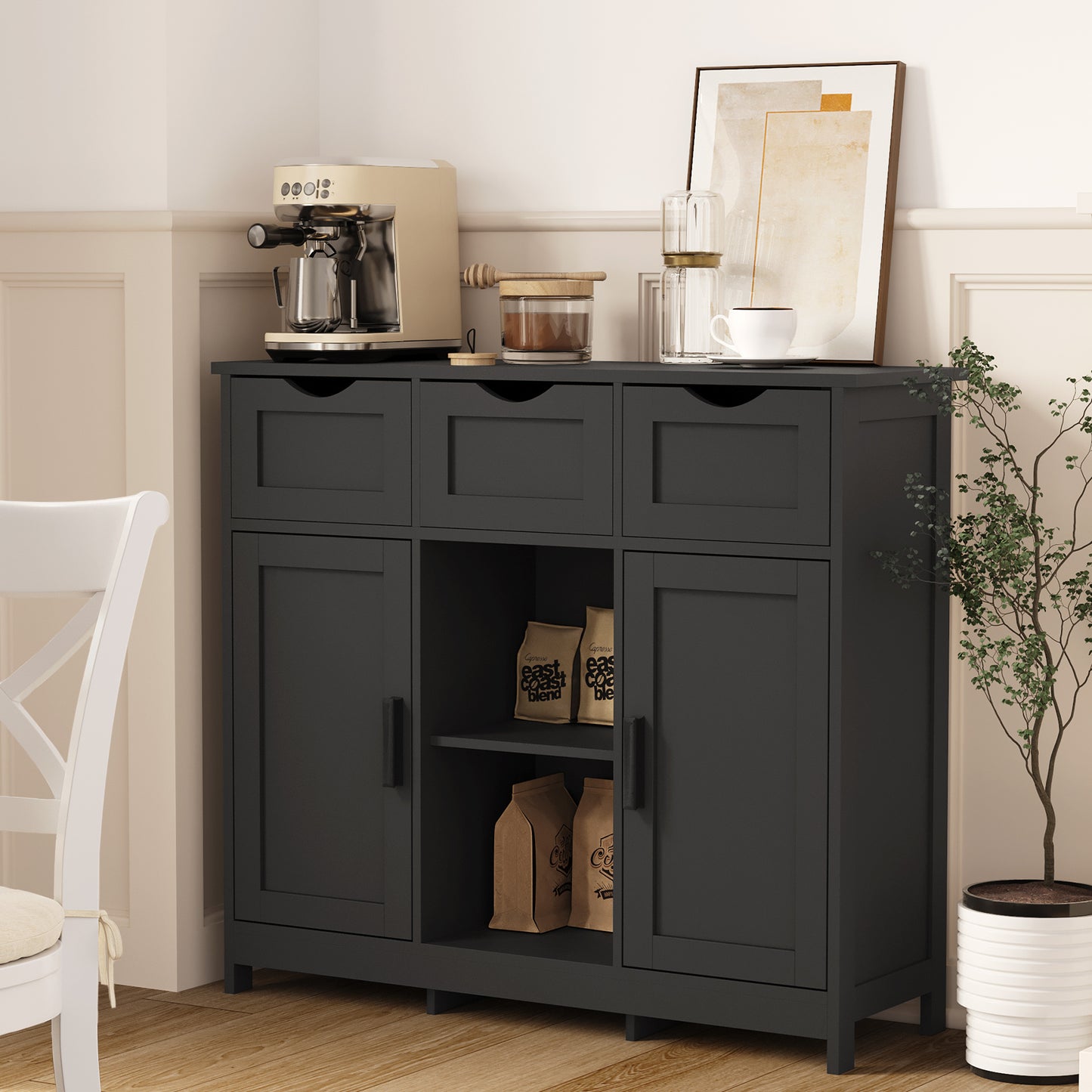 Wooden Floor Cabinet, Storage Cabinet With Drawers And Shelves