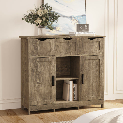 Wooden Floor Cabinet with Drawers And Shelves Storage Accent Cabinet