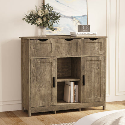 Wooden Floor Cabinet with Drawers And Shelves Storage Accent Cabinet