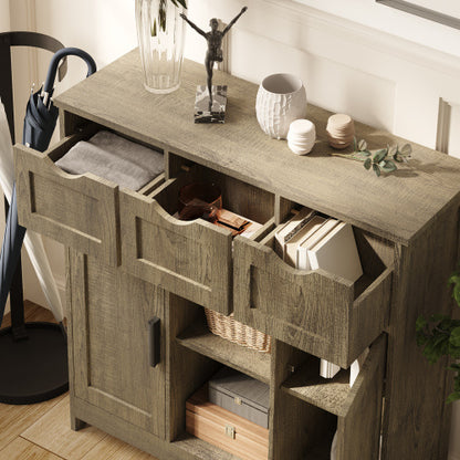 Wooden Floor Cabinet with Drawers And Shelves Storage Accent Cabinet