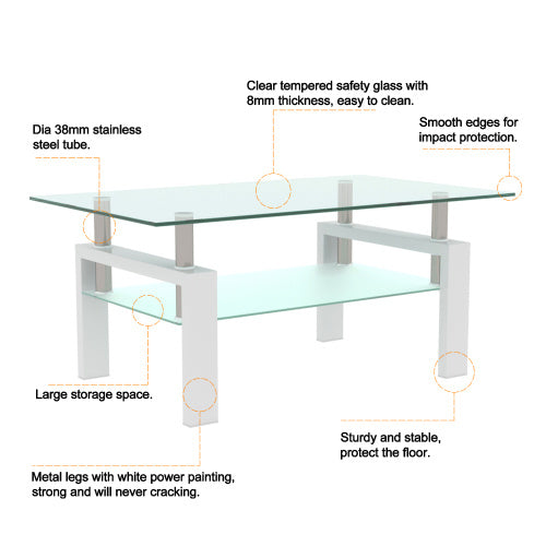 White Coffee Table, Clear Coffee Table, Modern Side Center Tables For Living Room