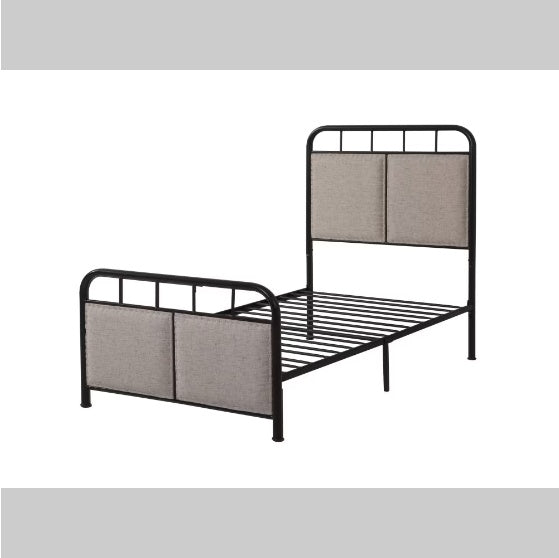 Double Linen Upholstered Platform Metal Bed Frame with Fabric Headboard and Footrests