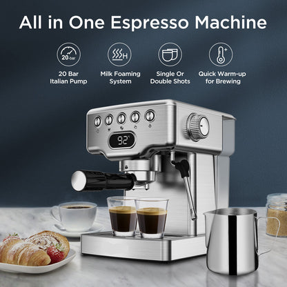 Geek Chef Espresso Machine, 20 Bar Espresso Machine With Milk Frother