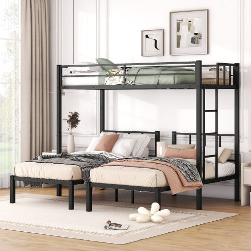Twin Over Twin Twin Bunk Beds For 3, XL Metal Triple Bunk Bed