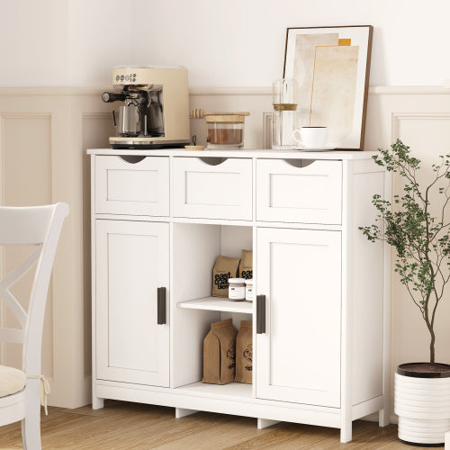 Wooden Floor Cabinet, with Drawers And Shelves Storage Accent Cabinet