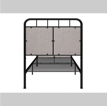 Double Linen Upholstered Platform Metal Bed Frame with Fabric Headboard and Footrests