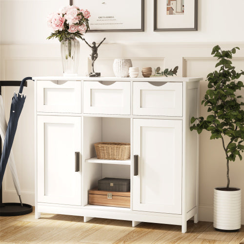 Wooden Floor Cabinet, with Drawers And Shelves Storage Accent Cabinet