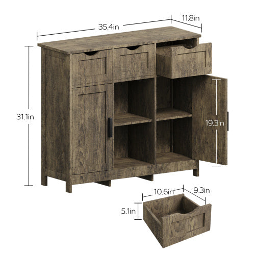 Wooden Floor Cabinet with Drawers And Shelves Storage Accent Cabinet