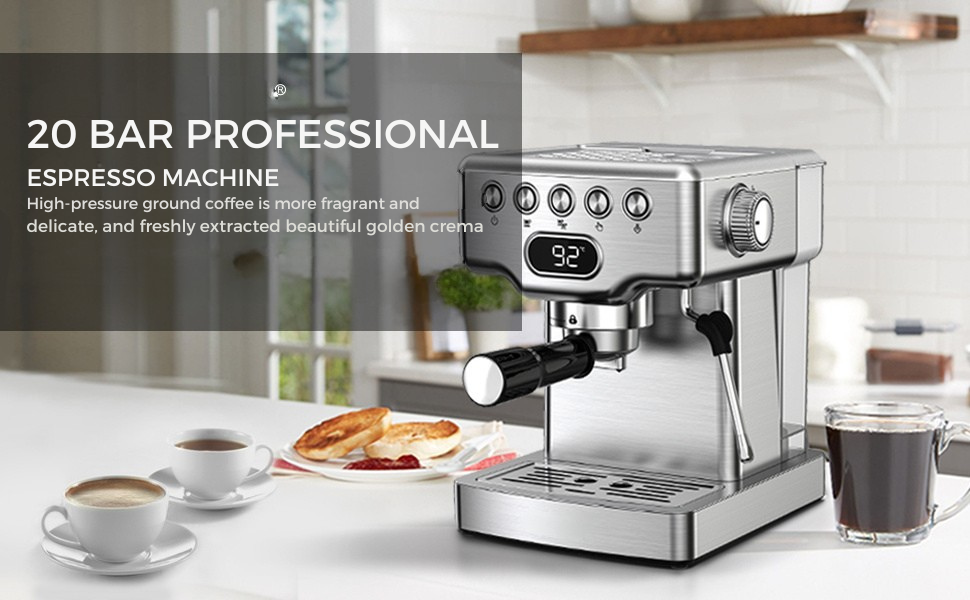 Geek Chef Espresso Machine, 20 Bar Espresso Machine With Milk Frother