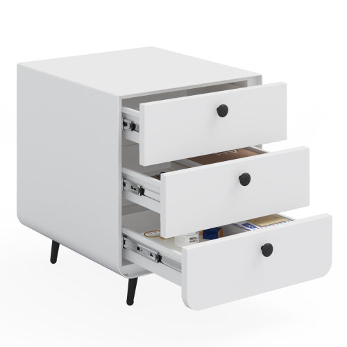 Modern Night Stand Storage Cabinet For Living Room Bedroom, Steel Cabinet With 3 Drawers, Bedside Furniture, Circular Handle