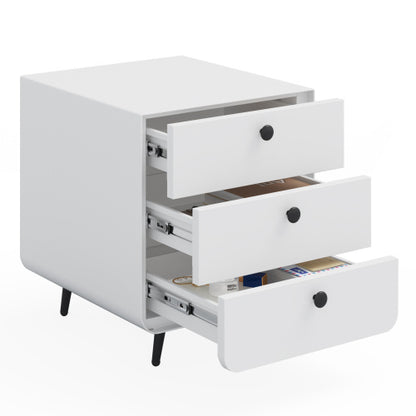 Modern Night Stand Storage Cabinet For Living Room Bedroom, Steel Cabinet With 3 Drawers, Bedside Furniture, Circular Handle