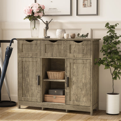 Wooden Floor Cabinet with Drawers And Shelves Storage Accent Cabinet