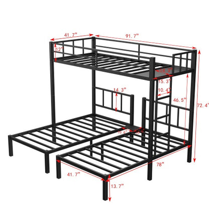 Twin Over Twin Twin Bunk Beds For 3, XL Metal Triple Bunk Bed
