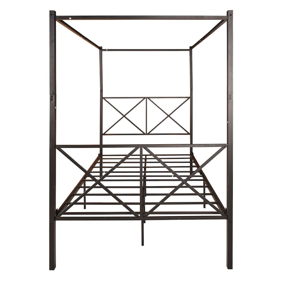 Metal Canopy Bed Frame, Platform Bed Frame With X Shaped Frame Full Black