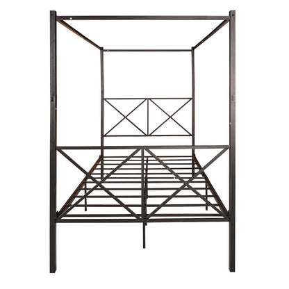 Metal Canopy Bed Frame, Platform Bed Frame With X Shaped Frame Full Black