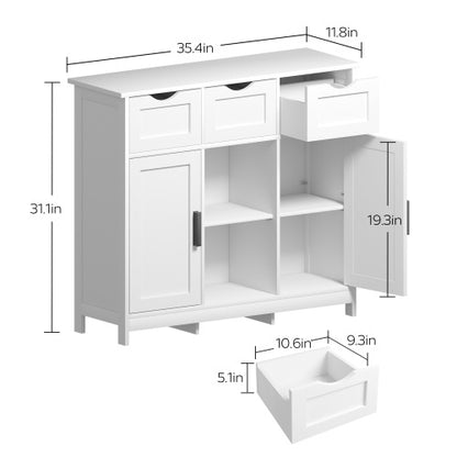 Wooden Floor Cabinet, with Drawers And Shelves Storage Accent Cabinet