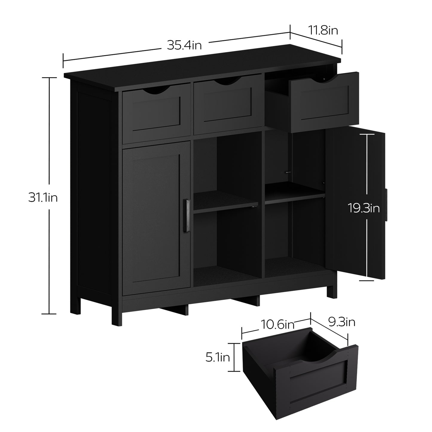 Wooden Floor Cabinet, Storage Cabinet With Drawers And Shelves