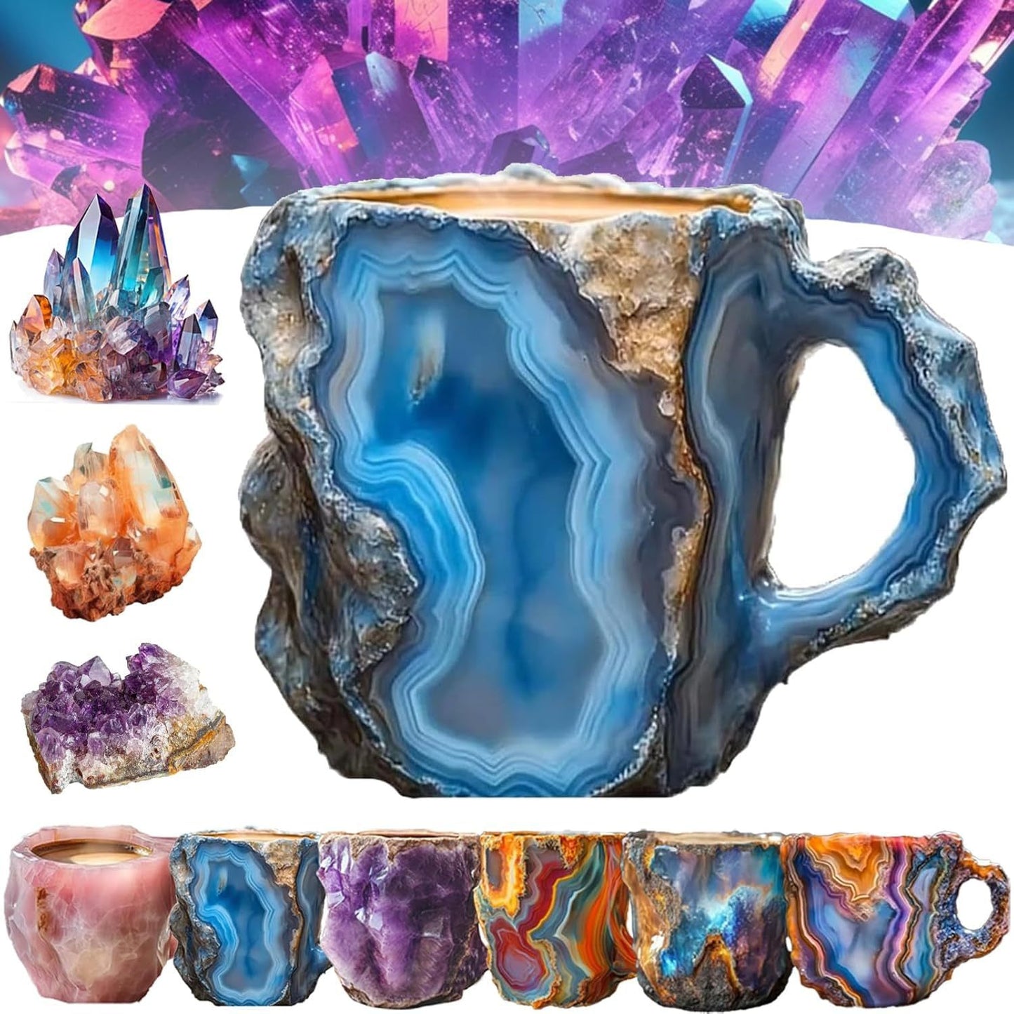 400ml Elegant Resin Mineral Crystal Coffee Mugs With Handles