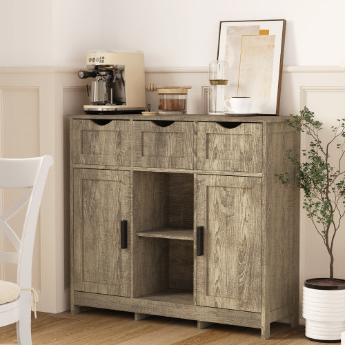 Wooden Floor Cabinet with Drawers And Shelves Storage Accent Cabinet
