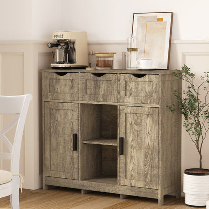 Wooden Floor Cabinet with Drawers And Shelves Storage Accent Cabinet