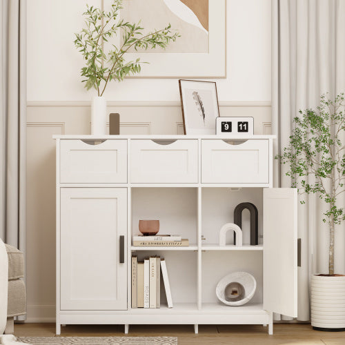 Wooden Floor Cabinet, with Drawers And Shelves Storage Accent Cabinet