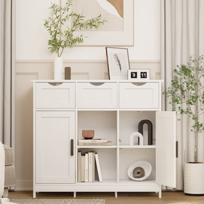 Wooden Floor Cabinet, with Drawers And Shelves Storage Accent Cabinet