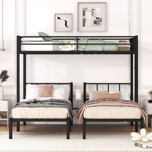 Twin Over Twin Twin Bunk Beds For 3, XL Metal Triple Bunk Bed