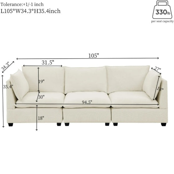 3-Piece Chenille Fabric 3-Seater Sofa AndV2 Loveseat Sofa