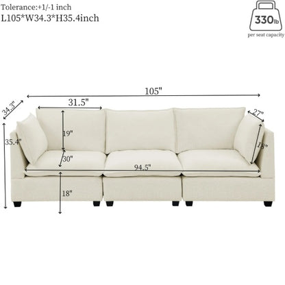 3-Piece Chenille Fabric 3-Seater Sofa AndV2 Loveseat Sofa