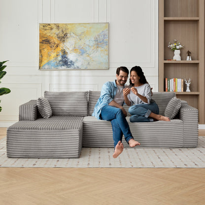 L-Shaped Compression Sofa Bed With Corduroy Fabric - Convertible Sectional Sofa, Foldable Floor Couch Sleeper, Space-Saving Flannel-Like Lounge For Small Apartments, Living Room & Game Room NO TUME