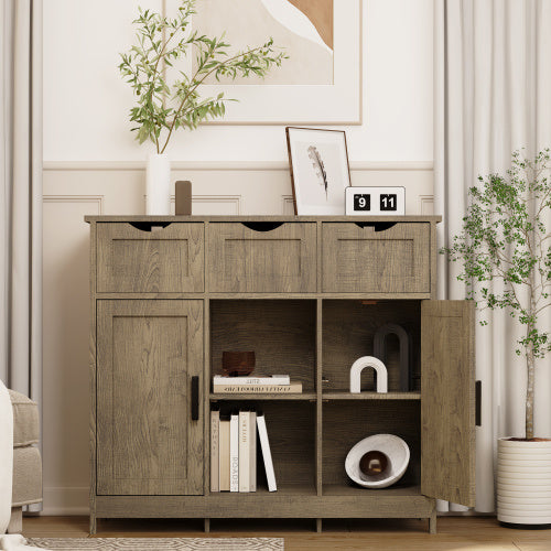 Wooden Floor Cabinet with Drawers And Shelves Storage Accent Cabinet